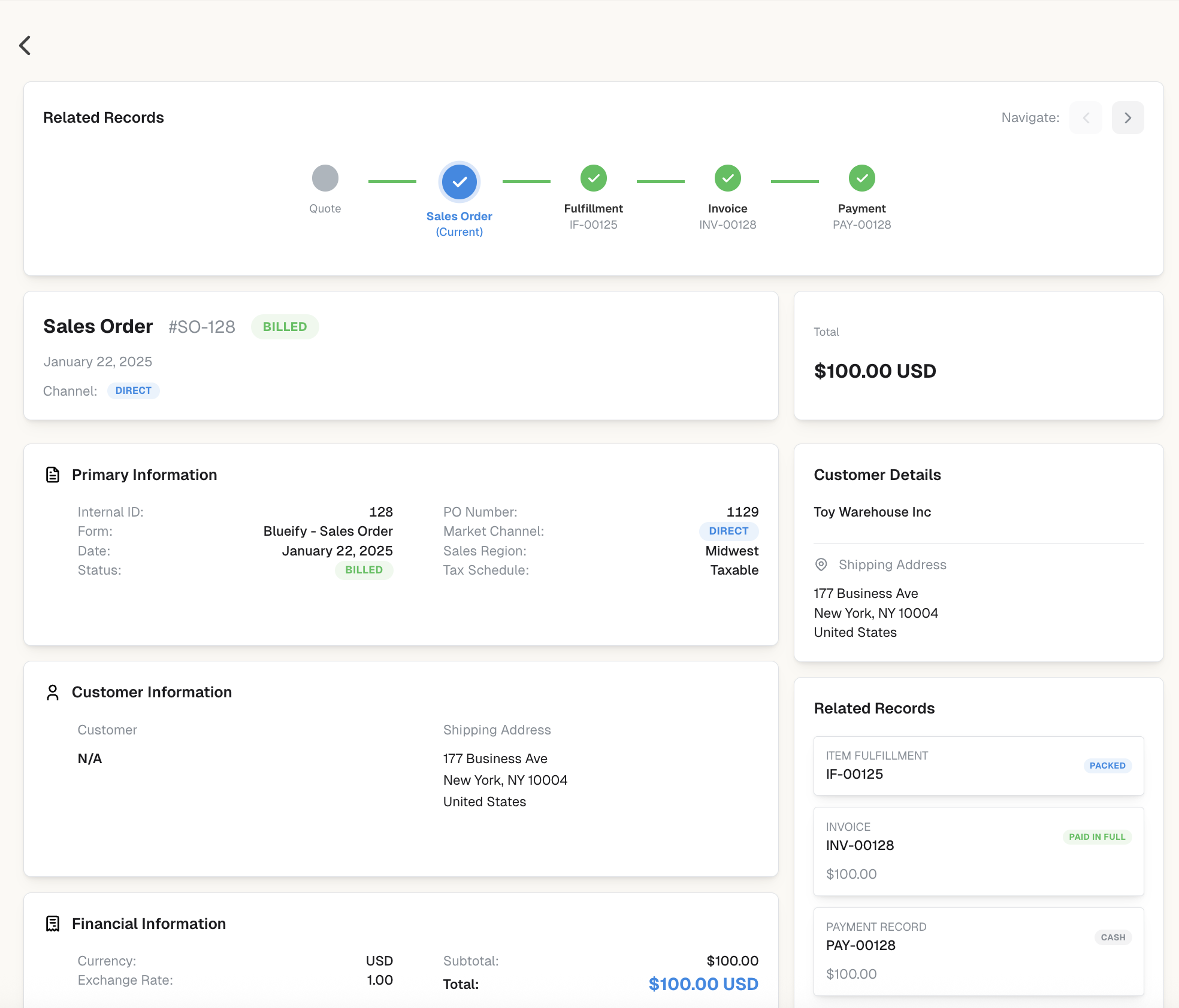 Castle transaction page interface
